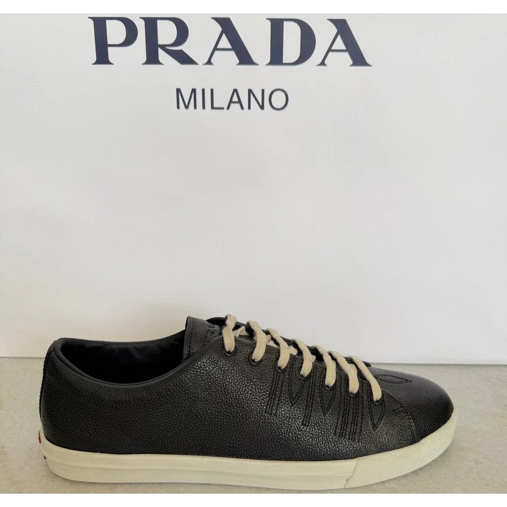 Prada 2EE448 Age Effect Men's Black Nappa Leather Sneakers Shoes, Size UK 8 - Picture 3 of 16